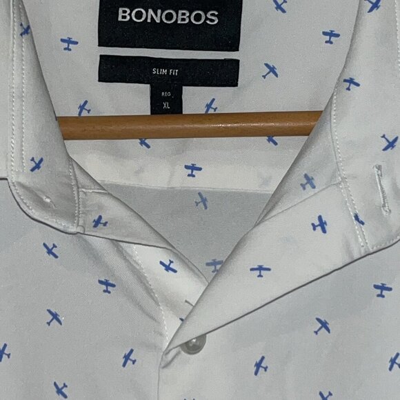BONOBOS Airplane Print Nylon & Spandex Long Sleeve Button Shirt EUC  XL SLIM FIT - Picture 5 of 13